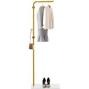 Metal Coat Rack Freestanding with Marble Base, 67” Coat Stand w/ 3 Hooks  (Gold)